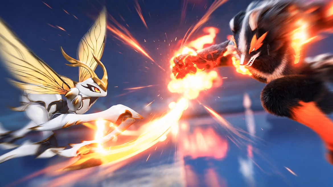 Two Aniimo using contrasting elemental attacks in battle