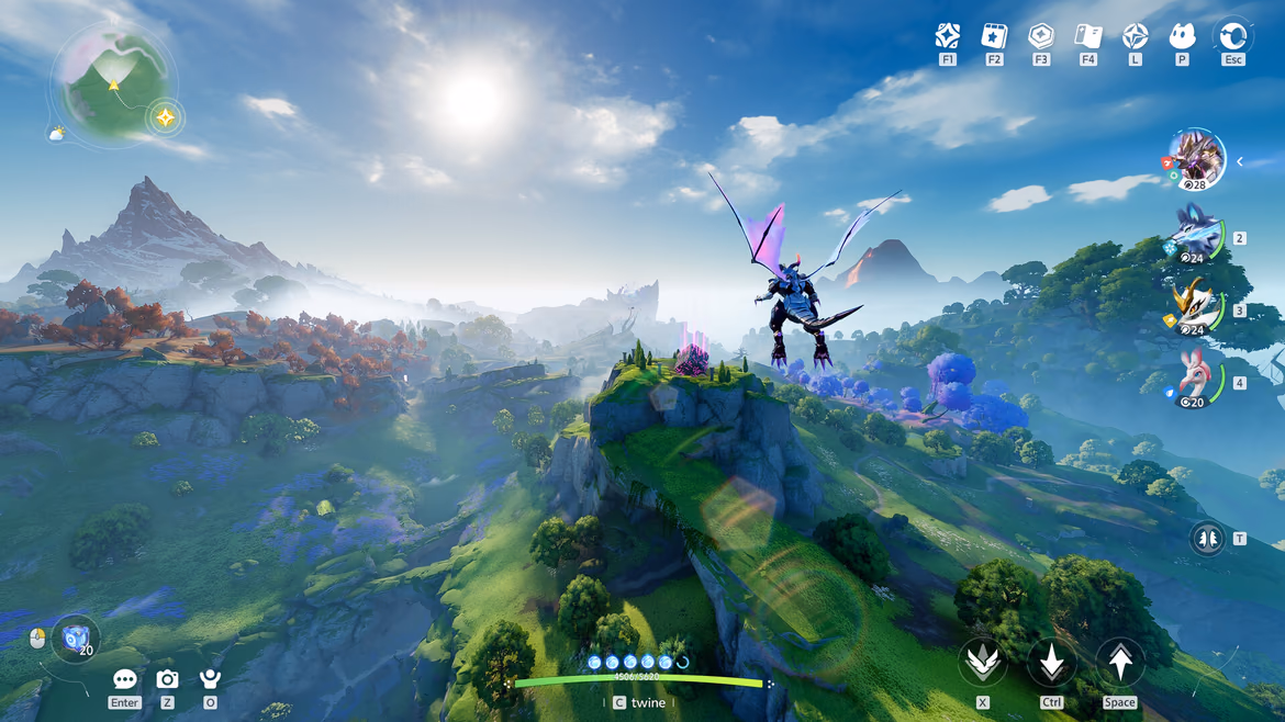 Pathfinder gliding over a wide Idyll landscape while planning a route